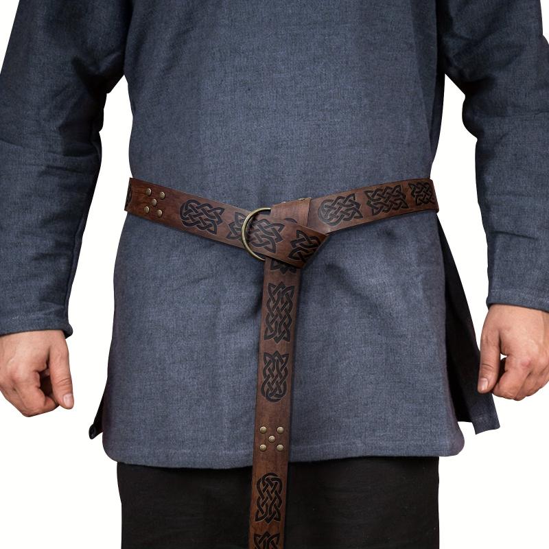 Vintage Embossed Leather Waist Belt for Men