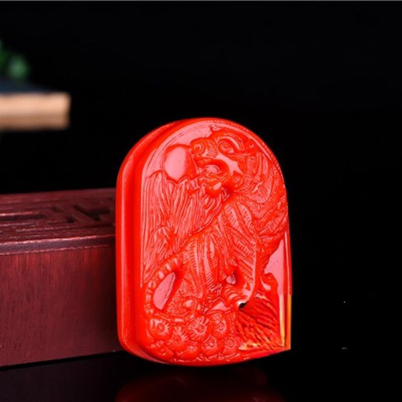 Men's Jade Tiger Belt Buckle Red Jade Bearer Pendant