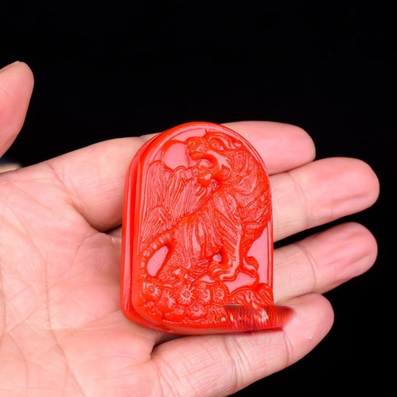 Men's Jade Tiger Belt Buckle Red Jade Bearer Pendant