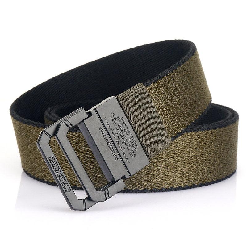 Casual Braided Leather Belt with Double Loop Canvas for Men