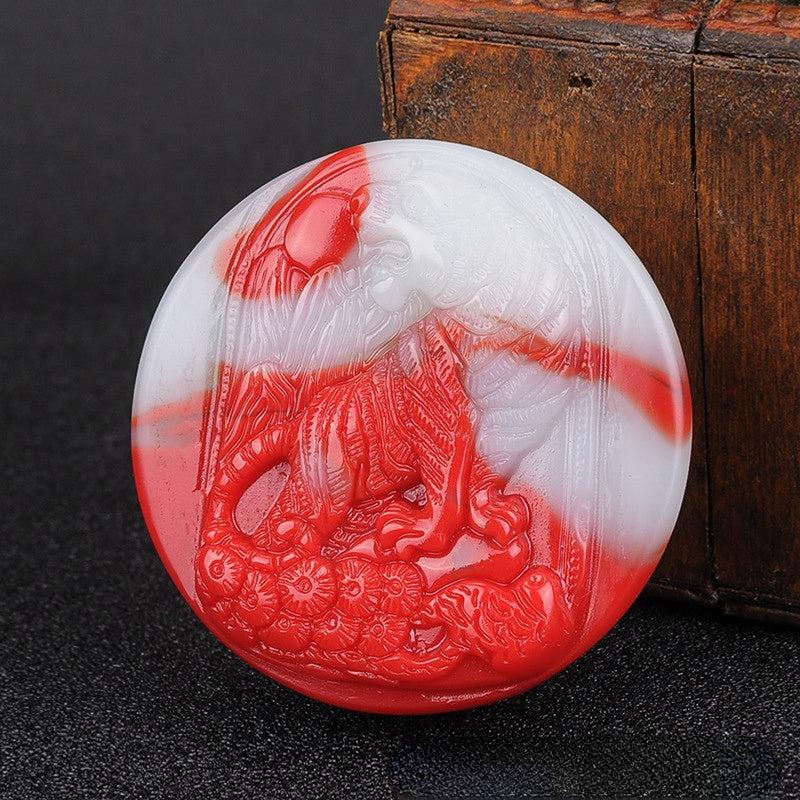 Men's Jade Tiger Belt Buckle Chicken Blood Stone Red
