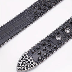 Crocodile Pattern Rhinestone Leather Belt for Men
