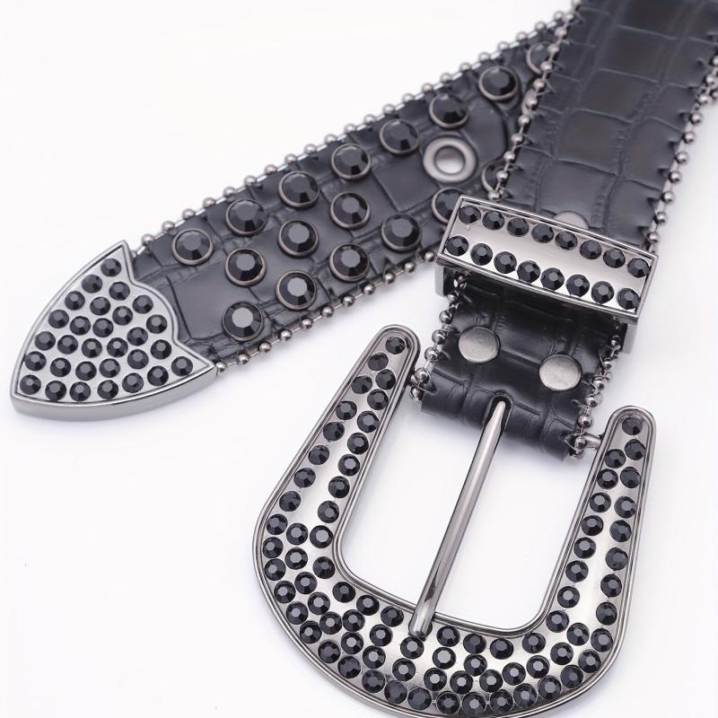 Crocodile Pattern Rhinestone Leather Belt for Men