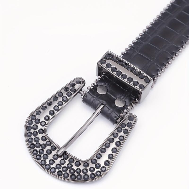 Crocodile Pattern Rhinestone Leather Belt for Men