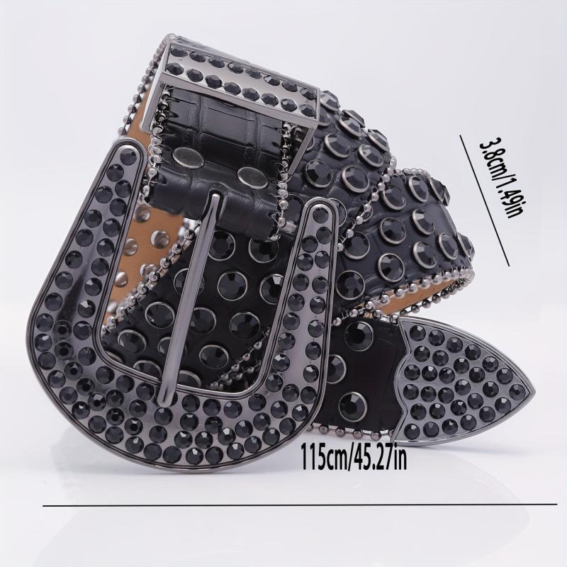 Crocodile Pattern Rhinestone Leather Belt for Men