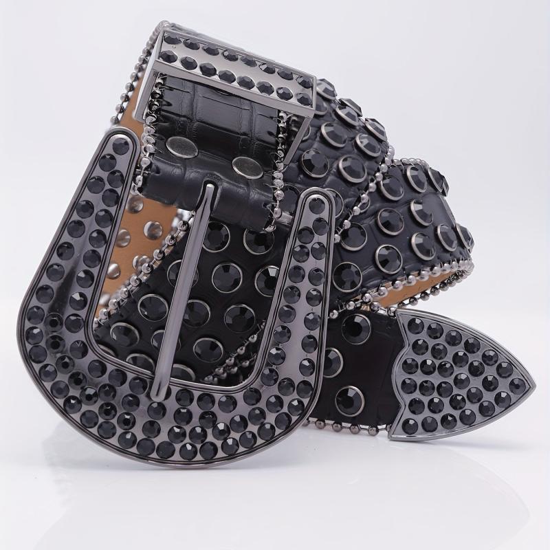 Crocodile Pattern Rhinestone Leather Belt for Men