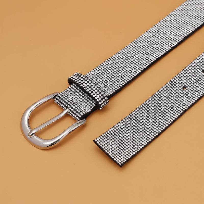Faux Diamonds Leather Belt Vintage Pin Buckle Men