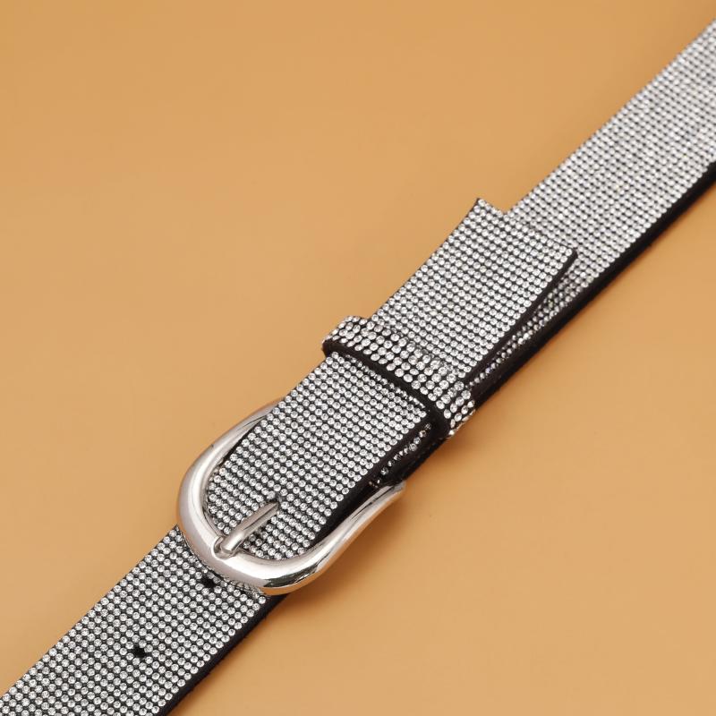 Faux Diamonds Leather Belt Vintage Pin Buckle Men