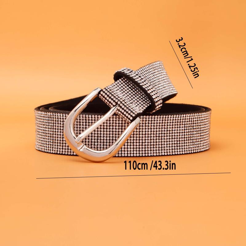 Faux Diamonds Leather Belt Vintage Pin Buckle Men