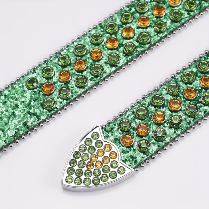Funky Green Square Belt with Rhinestone PU Leather