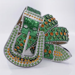Funky Green Square Belt with Rhinestone PU Leather