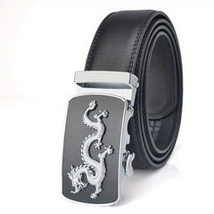 Men's Leather Belt Dragon Pattern Automatic Buckle Business Suit Waist Strap