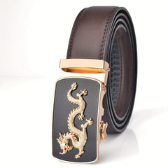 Men's Leather Belt Dragon Pattern Automatic Buckle Business Suit Waist Strap