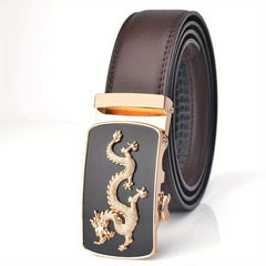 Men's Leather Belt Dragon Pattern Automatic Buckle Business Suit Waist Strap