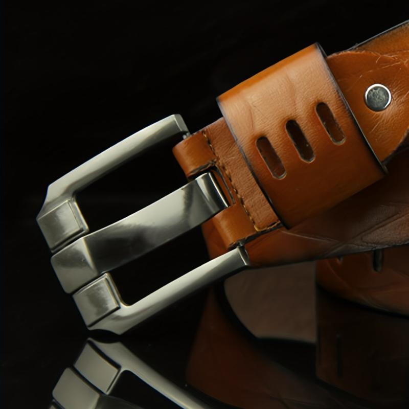 Plaid Leather Belt for Men Pin Buckle Casual Business