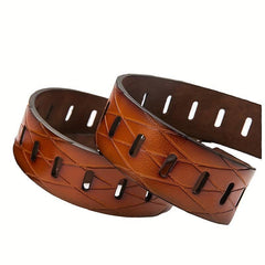 Plaid Leather Belt for Men Pin Buckle Casual Business