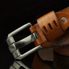 Plaid Leather Belt for Men Pin Buckle Casual Business