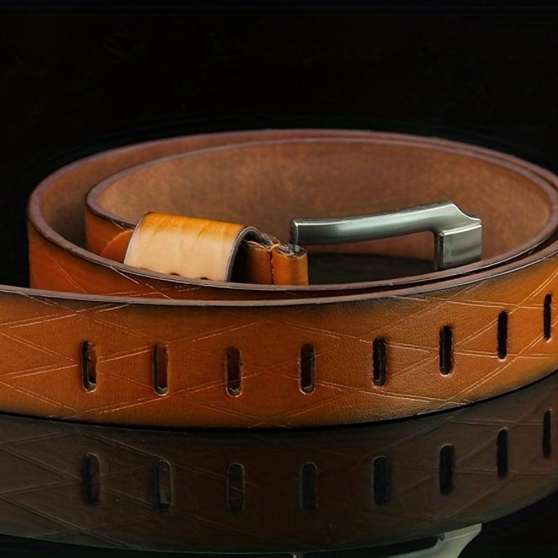 Plaid Leather Belt for Men Pin Buckle Casual Business
