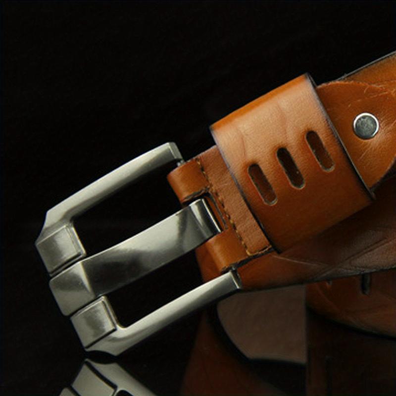 Plaid Leather Belt for Men Pin Buckle Casual Business