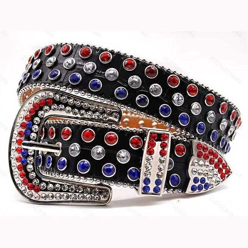 Men's Water Drill Leather Belt Needle Buckle Inlaid Waist Belt