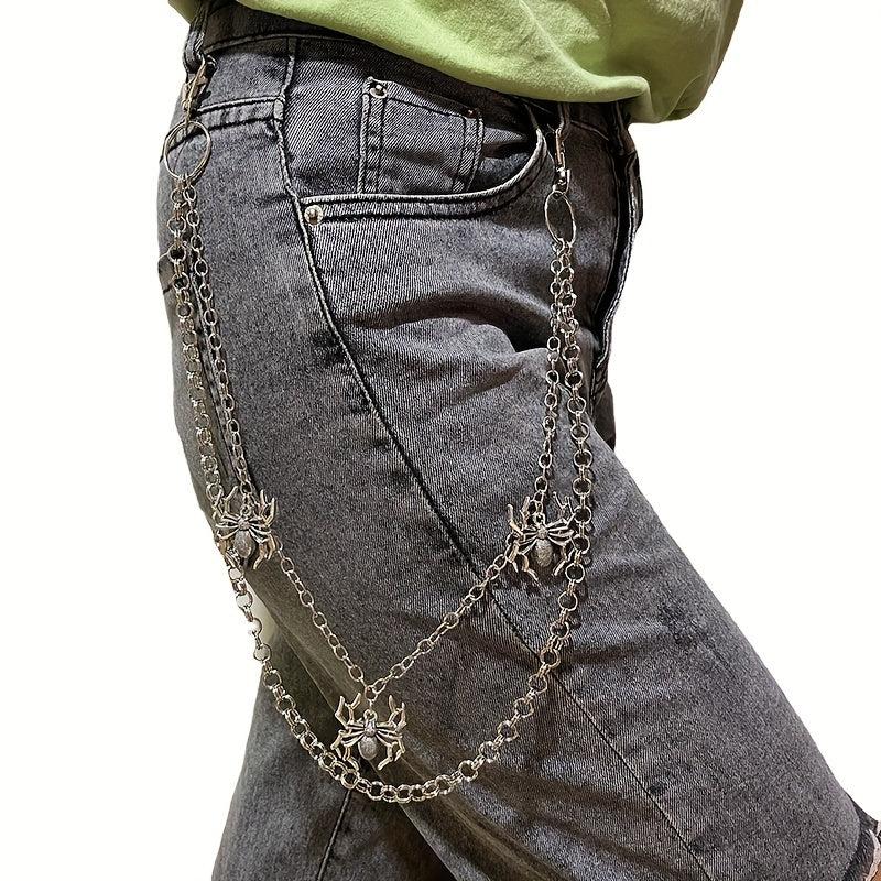 Men's Pants Chains Spider Decoration Layered Hip Hop Pants Chains