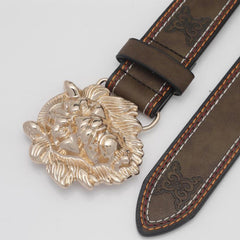 Men's Lion Head Buckle Belt Outdoor Party Holiday