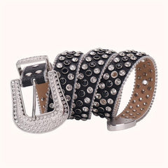 Men's Rhinestone Western Belt Rivet PU Leather Strap