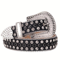 Men's Rhinestone Western Belt Rivet PU Leather Strap