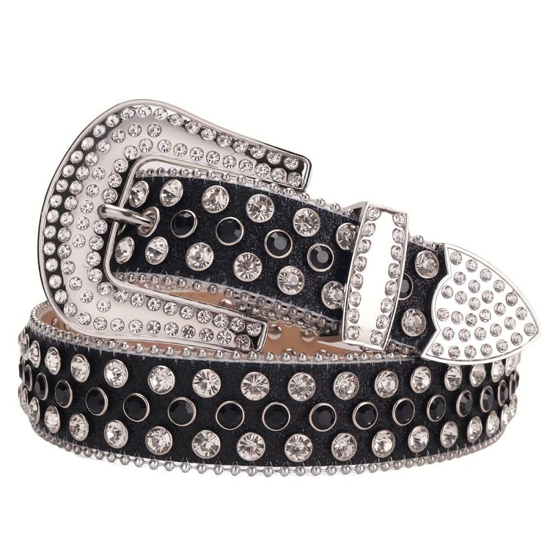 Men's Rhinestone Western Belt Rivet PU Leather Strap