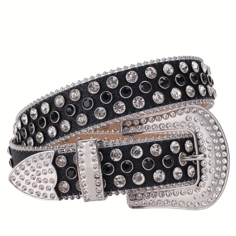 Men's Rhinestone Western Belt Rivet PU Leather Strap