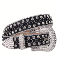 Men's Rhinestone Western Belt Rivet PU Leather Strap