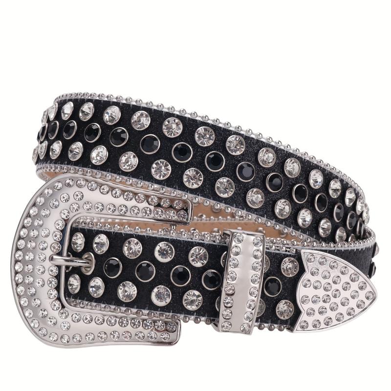 Men's Rhinestone Western Belt Rivet PU Leather Strap