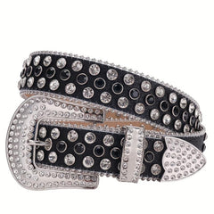 Men's Rhinestone Western Belt Rivet PU Leather Strap