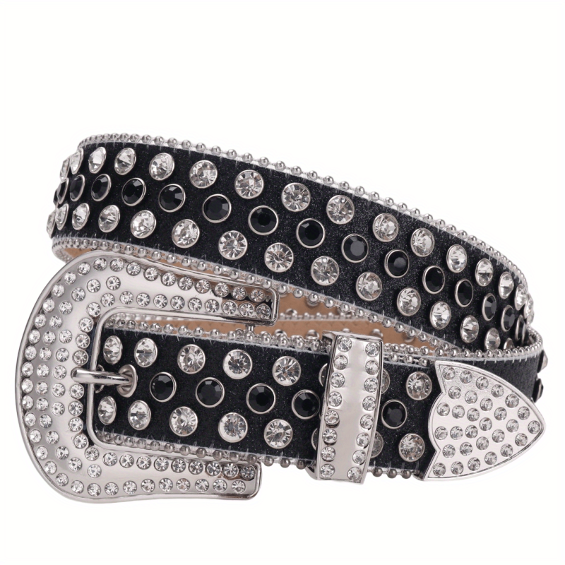 Men's Rhinestone Western Belt Rivet PU Leather Strap