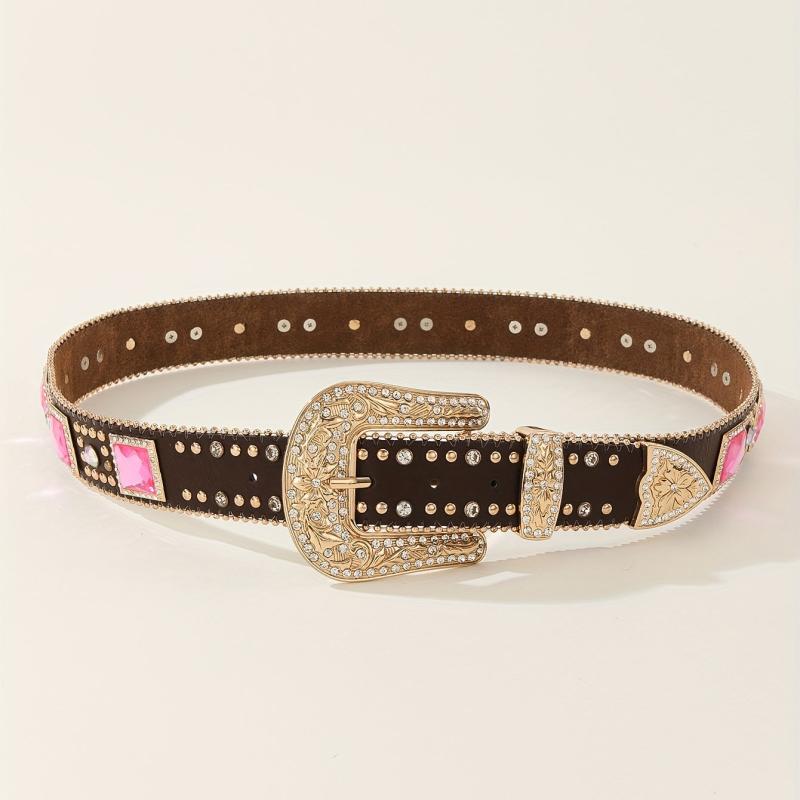 Men's Rhinestone PU Leather Belt for Holiday Party