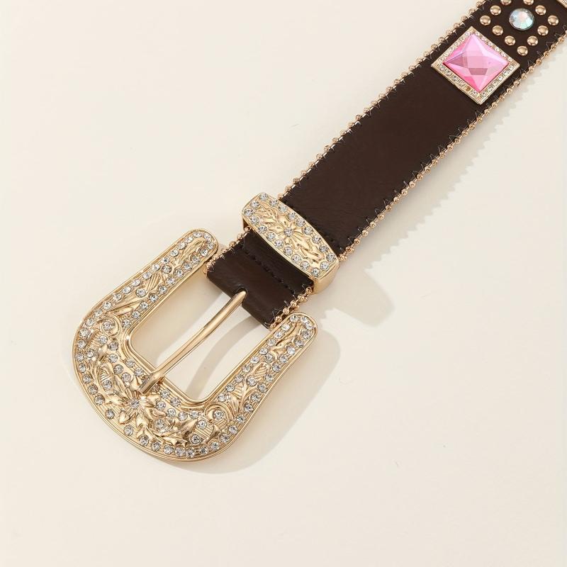 Men's Rhinestone PU Leather Belt for Holiday Party
