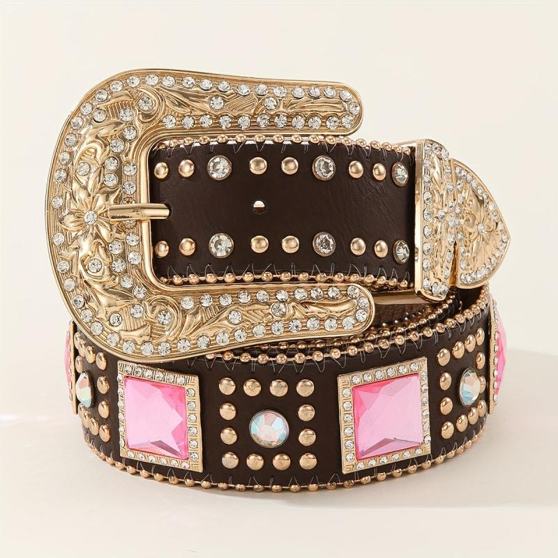 Men's Rhinestone PU Leather Belt for Holiday Party