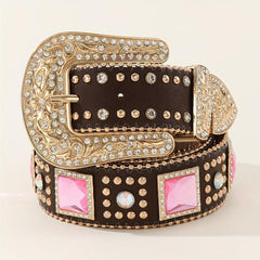 Men's Rhinestone PU Leather Belt for Holiday Party