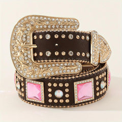 Men's Rhinestone PU Leather Belt for Holiday Party