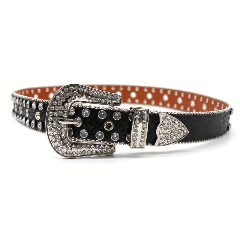 Sparkle Studded Rhinestone PU Leather Belt for Jeans Dress