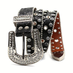 Sparkle Studded Rhinestone PU Leather Belt for Jeans Dress