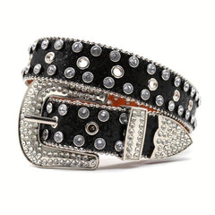 Sparkle Studded Rhinestone PU Leather Belt for Jeans Dress