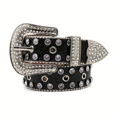 Sparkle Studded Rhinestone PU Leather Belt for Jeans Dress