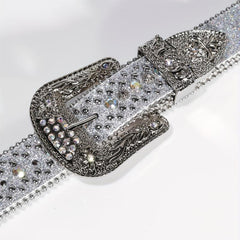 Punk Style Wide Leather Belt with Flower Alloy