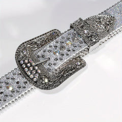 Punk Style Wide Leather Belt with Flower Alloy