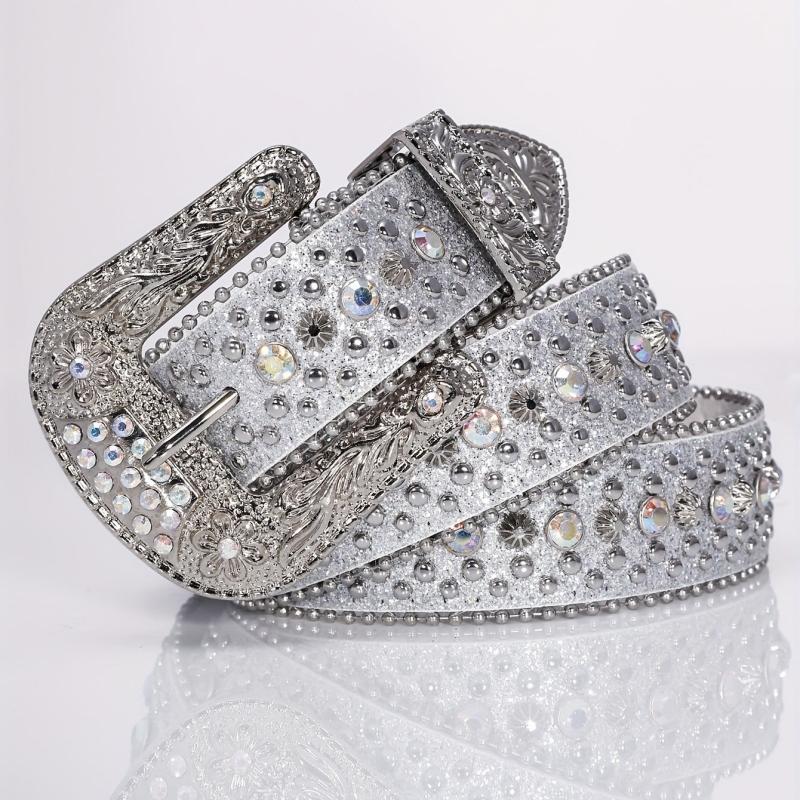Punk Style Wide Leather Belt with Flower Alloy