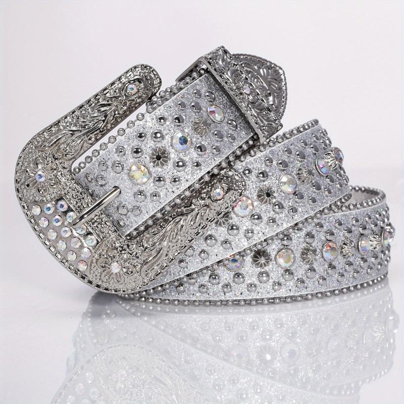Punk Style Wide Leather Belt with Flower Alloy