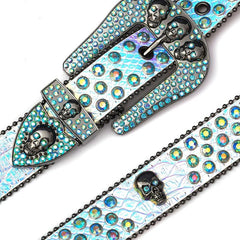 Men's Skull Rhinestone Belt Metal Buckle Bling Punk Western Cowboy