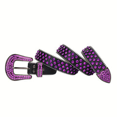 Purple Rhinestone Cowboy Belt Men Women Bling Crystal Studded Jeans Party