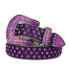 Purple Rhinestone Cowboy Belt Men Women Bling Crystal Studded Jeans Party